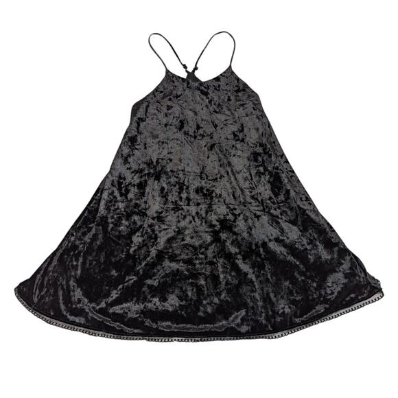 Maddie Velvet Spaghetti Strap Lace Hem Mini Dress Black - Picture 1 of 16
